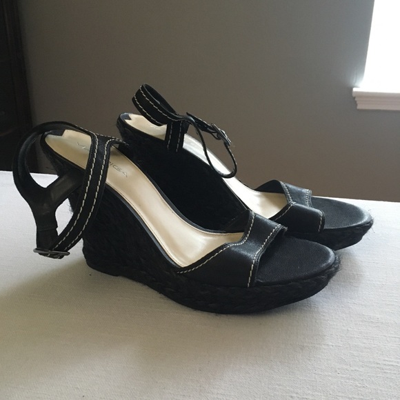 Via Spiga Espadrille Wedge Leather Sandals Black - Picture 3 of 12